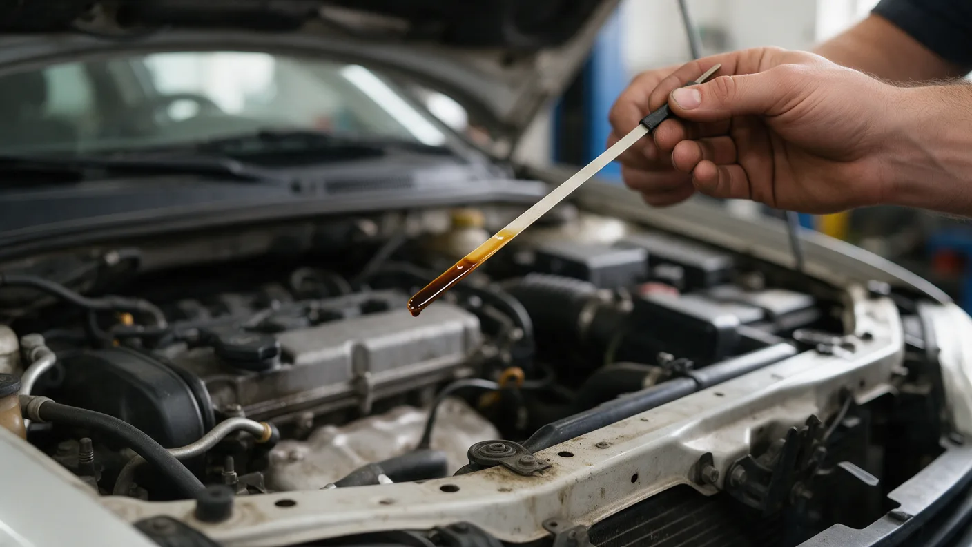 Mekaniğin yağ çubuğundaki motor yağının akışkanlığını kontrol etmesi